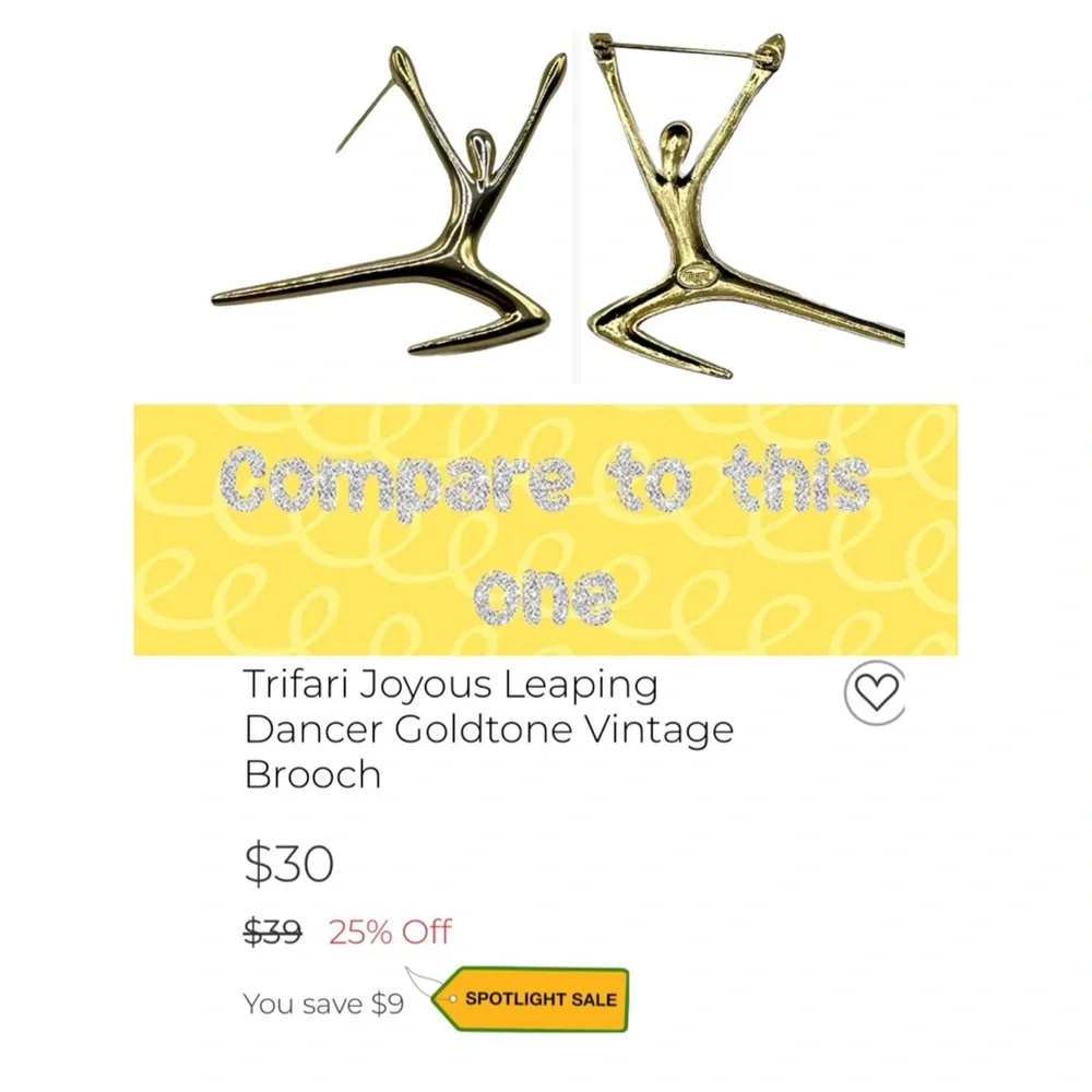 Trifari Leaping Dancing Jumping Person Figural Brooch Gold Tone Vintage Signed